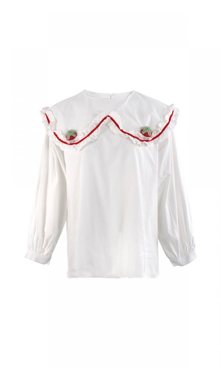 【CLOUD SEASON】CCS22002草莓仿海军领领衬衫早春新款设计感卡通减龄衬衫女（中国仓）