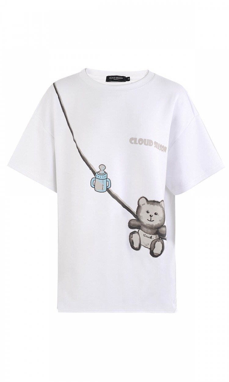 【CLOUD SEASON】CDX21146斜跨熊T恤圆领印花时尚短袖（中国仓）