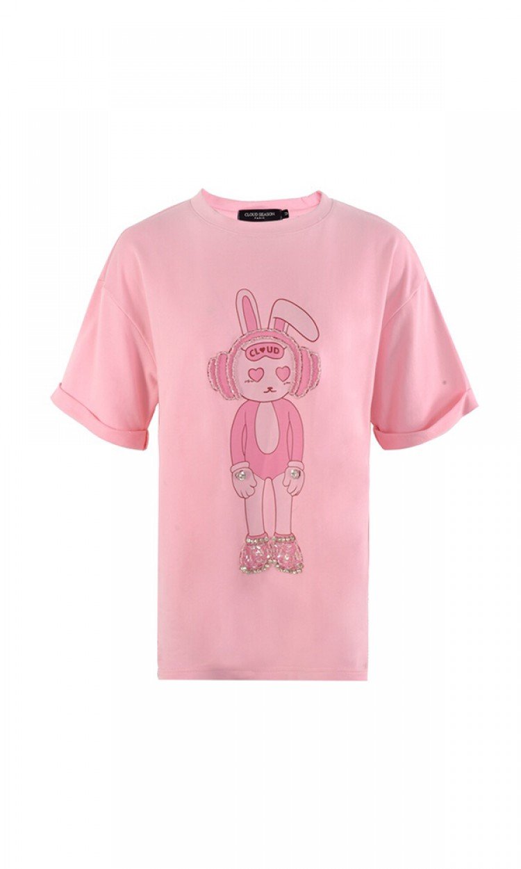 【CLOUD SEASON】CDX21228潮牌感耳机兔T恤夏季短袖可爱上衣（中国仓）