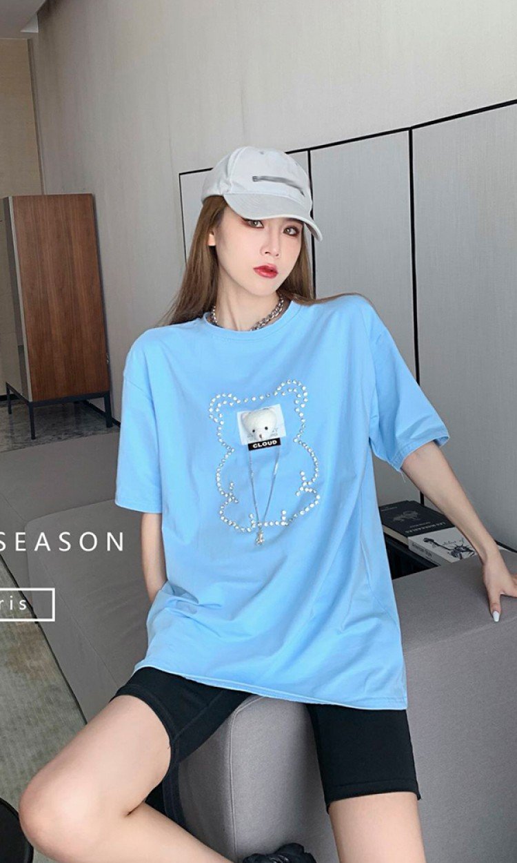 【CLOUD SEASON】CDX21256水钻设计T恤休闲宽松（中国仓）
