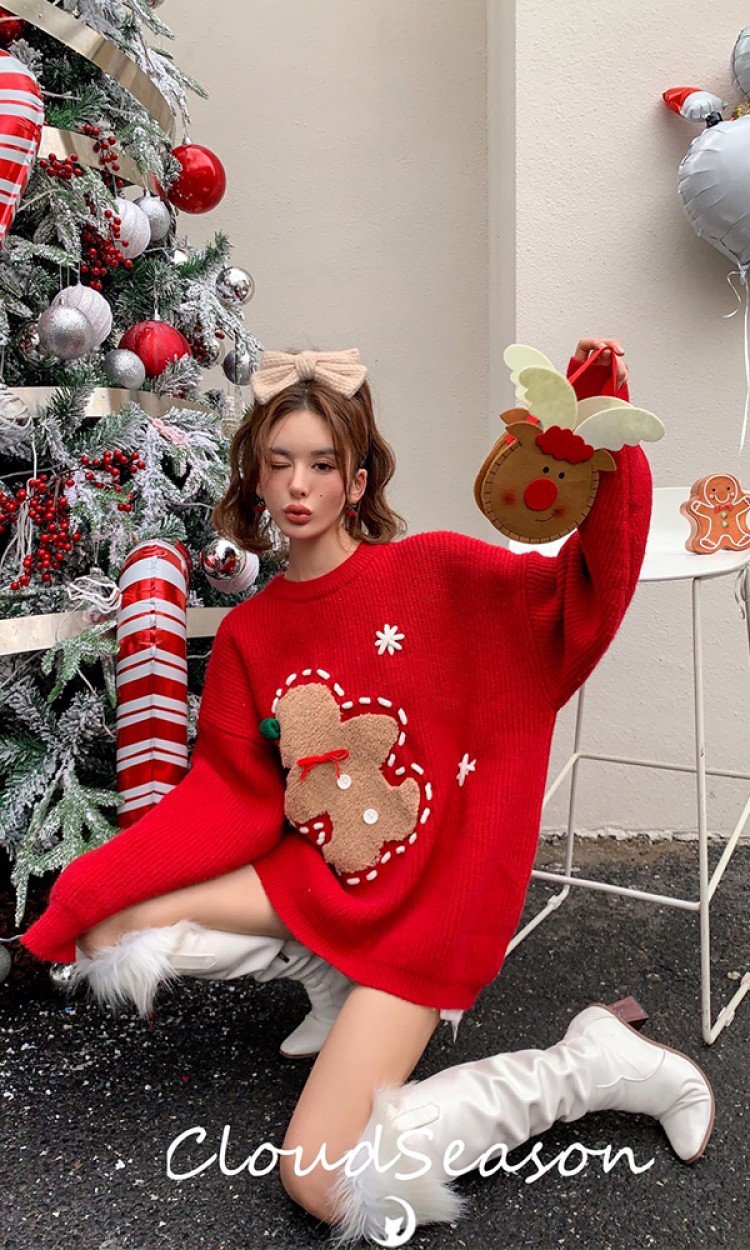 【CLOUD SEASON】CMY21467雪人廓形毛衣冬季新款圣诞毛衣女设计感小众外搭（中国仓）
