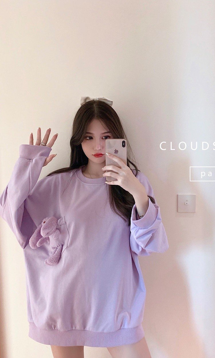 【CLOUD SEASON】CWY20254女秋新款休闲爱心小兔子卫衣袖口袖口镂空上衣甜美百搭均码（中国仓）