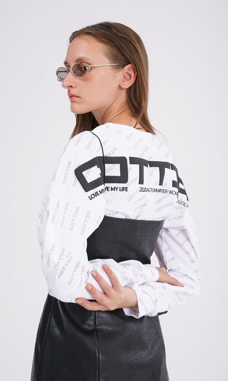 【COTTIA】C20FS55LOGO字母印花上衣新款百搭简约宽松T恤白色（中国仓）