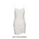 【COTTIA】C20SL37银葱吊带褶皱连衣裙新款时尚性感白色（中国仓）