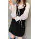 【EFONI】E737娃娃领喇叭袖衬衣+背带小黑裙黑色均码（中国仓）