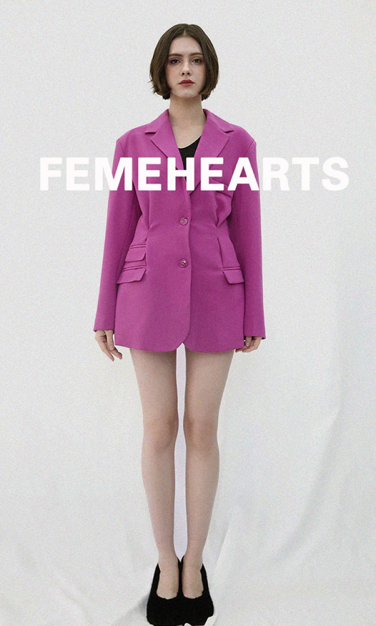 【FEME HEARTS】FHXZWT660013亮粉色收腰中长款西装小众网红夹克玫粉（中国仓）