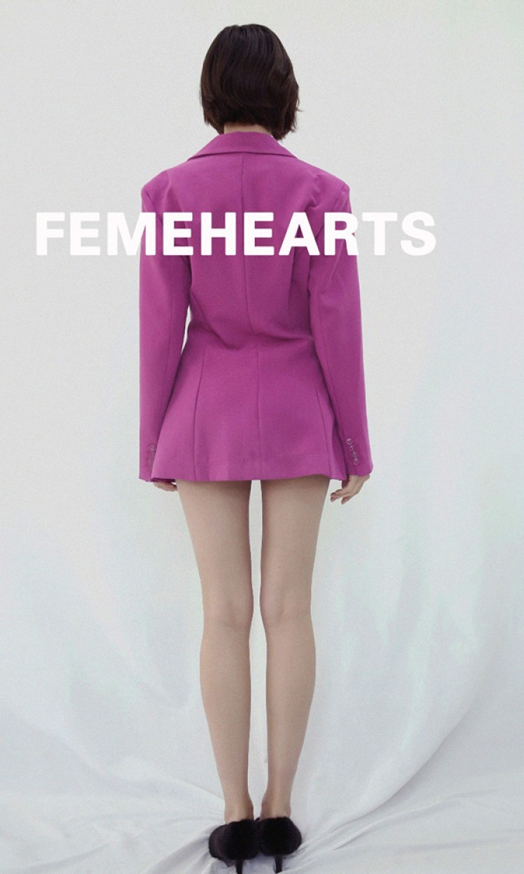 【FEME HEARTS】FHXZWT660013亮粉色收腰中长款西装小众网红夹克玫粉（中国仓）