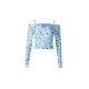 【HERLIAN】HL110S20SS满身蝴蝶印花假两件吊带露肩长袖T恤上衣蓝色（中国仓）