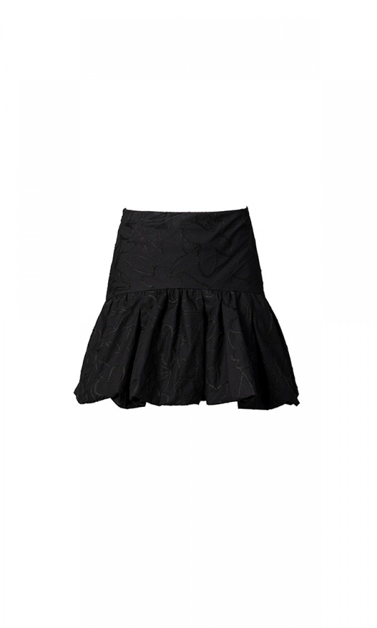 【HERLIAN】HL2084S15新款蓬蓬裙半身裙复古花纹百搭黑色短裙俏皮减龄（中国仓）
