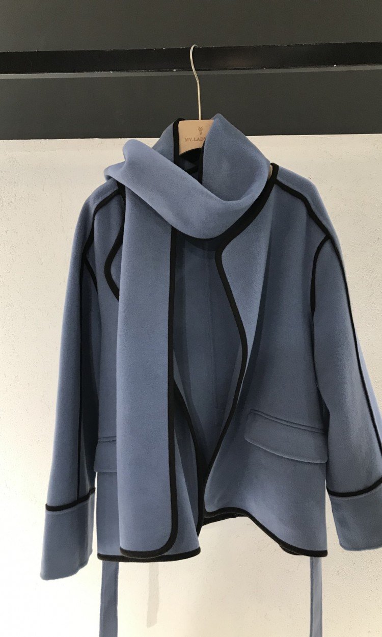 【HGSMN】N22011围巾款织带边100%羊毛大衣（中国仓）