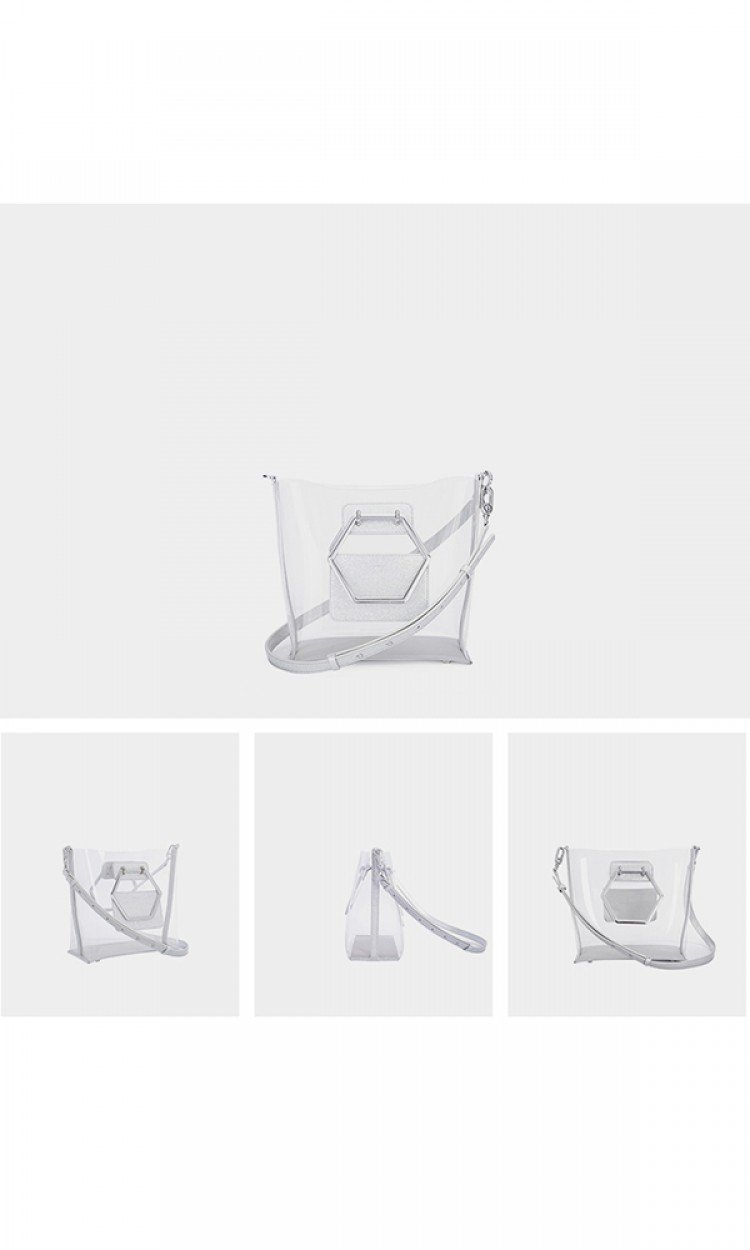 【HXXXXS】IAMNOT原创设计透明购物袋-181S250S-90A银白色（小号）（中国仓）