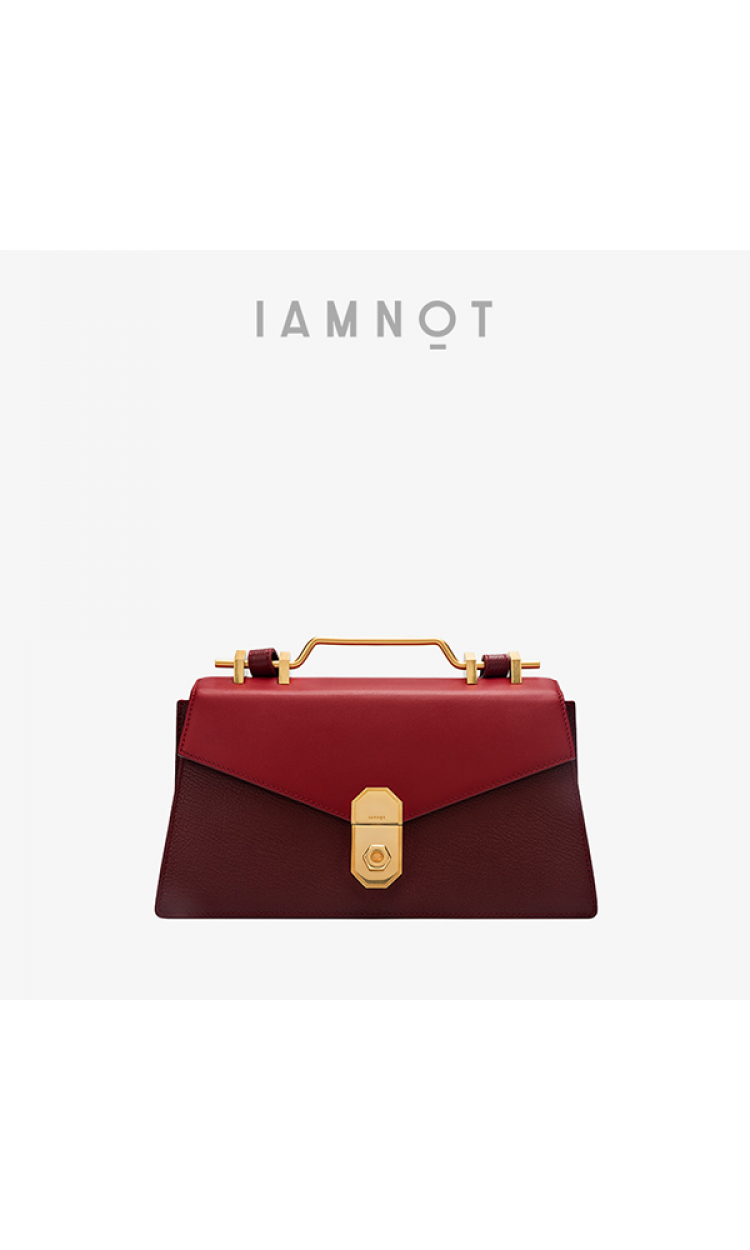 【HXXXXS】IAMNOT原创设计金属梯形包-181S271-18A酒红色（中国仓）