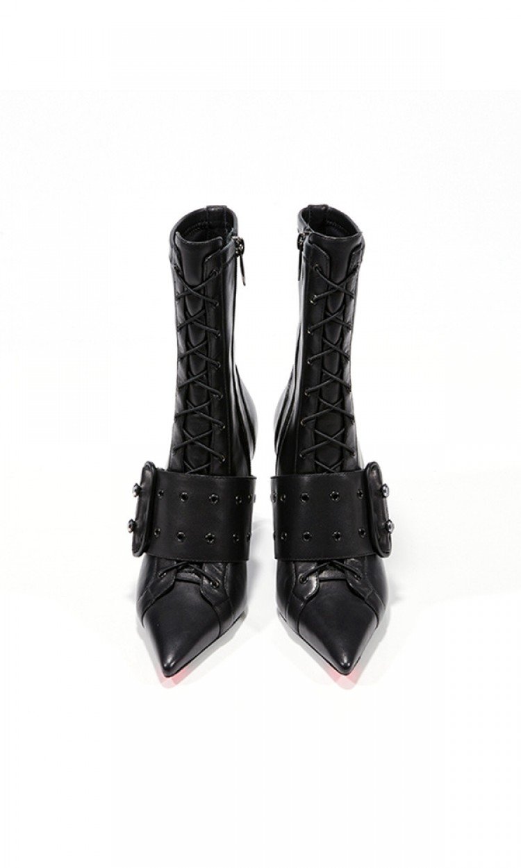 【HXXXXS】IAMNOT高跟个性时尚短靴X204005B1-黑色预售（中国仓）