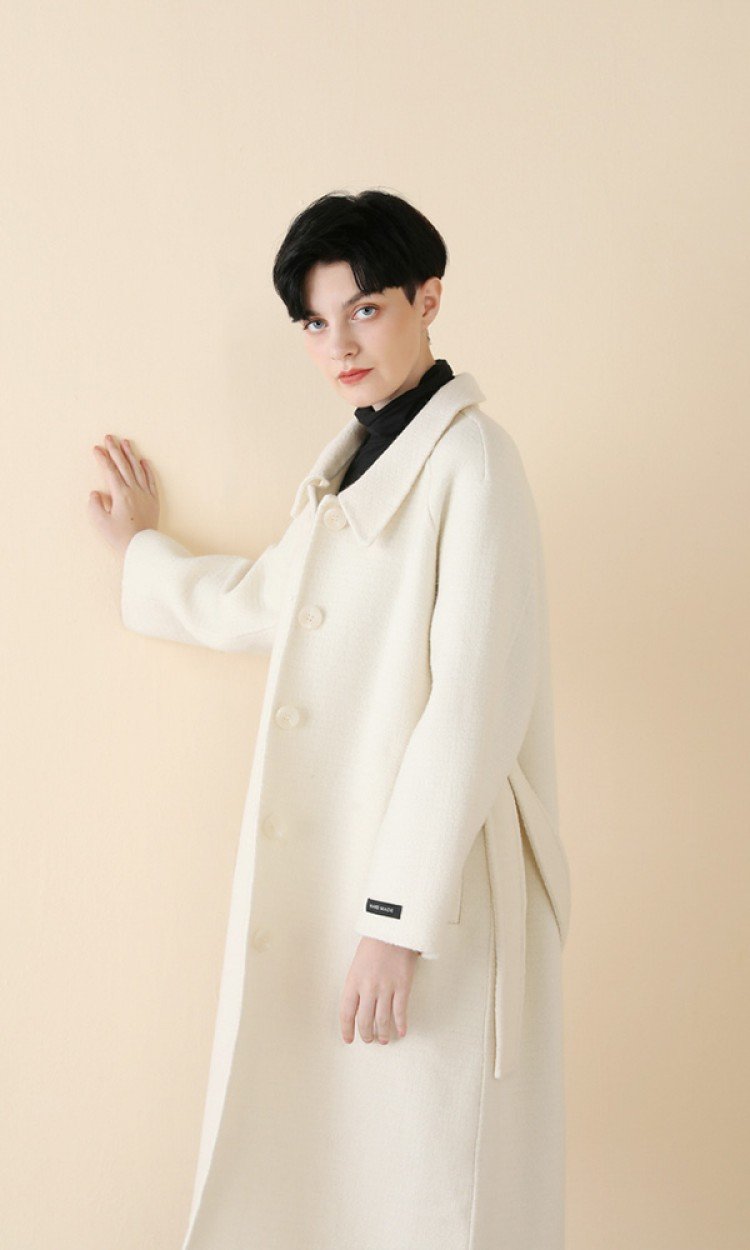 【清仓】【IEEY】IE20C0708纯白色长款经典羊毛大衣（中国仓）