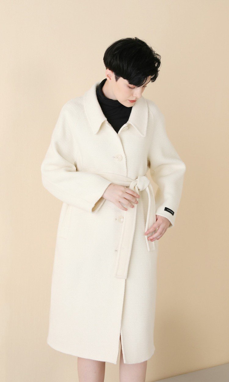 【清仓】【IEEY】IE20C0708纯白色长款经典羊毛大衣（中国仓）