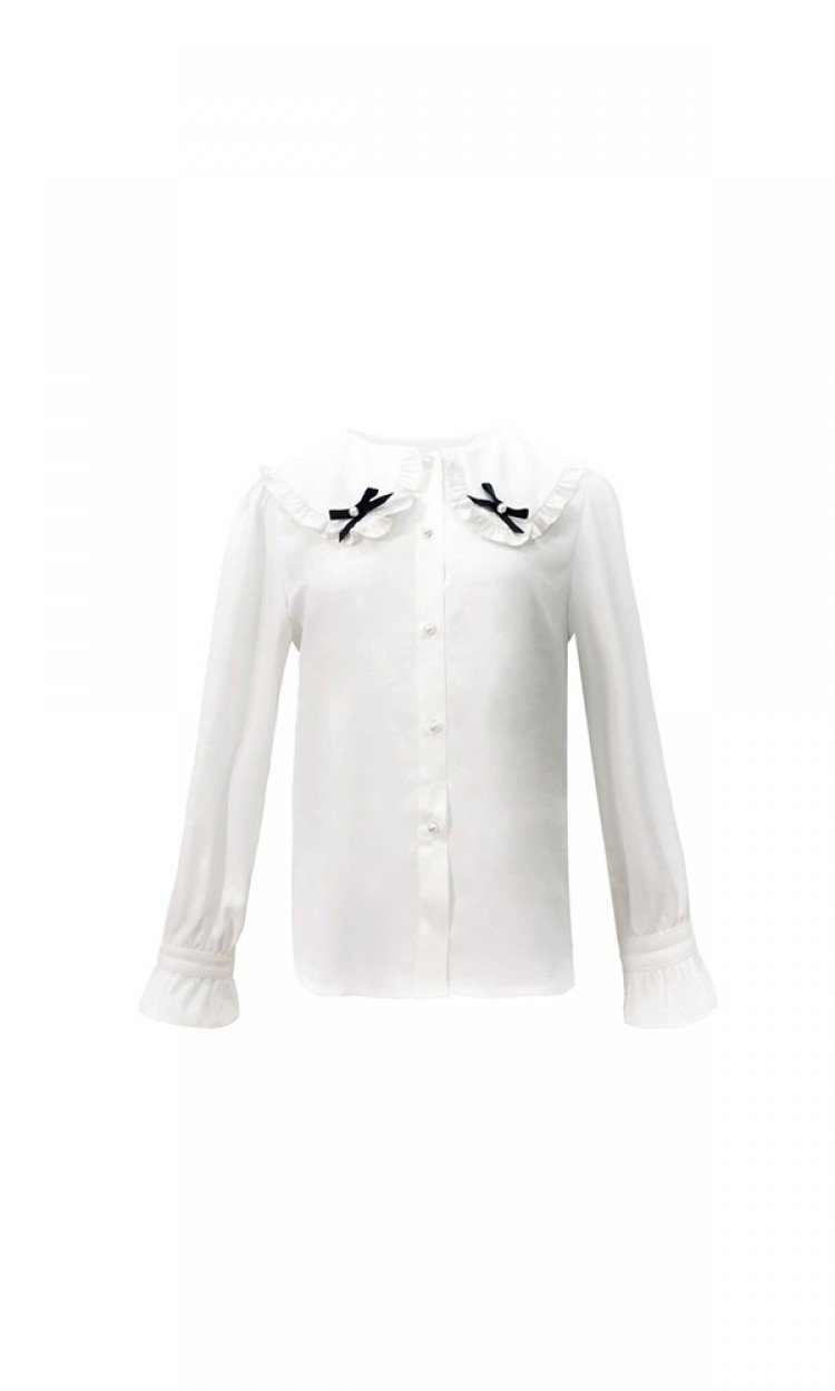 【LA FREEDOM】210113蝴蝶结减龄衬衫日系设计感长袖洋气上衣白色均码（中国仓）
