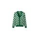 【LA FREEDOM】210901美式复古棋盘格绿格针织开衫时尚宽松上衣（中国仓）