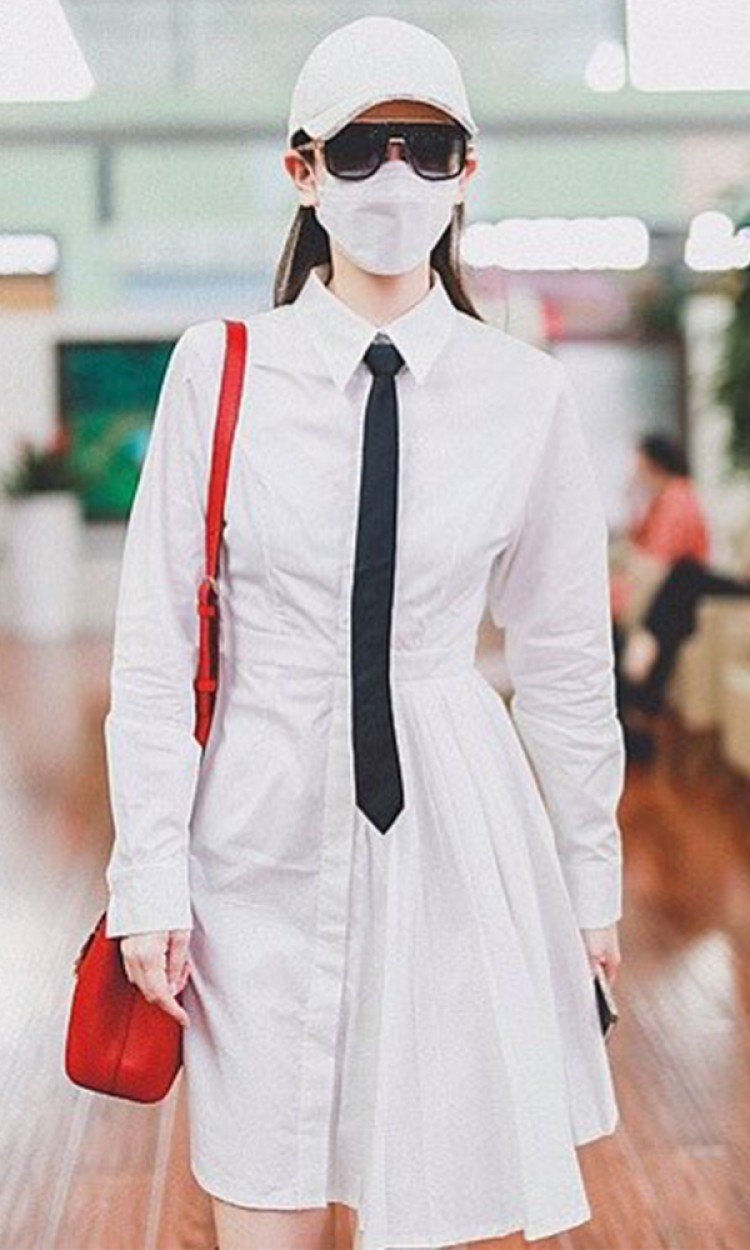 【MASION WESTER】MW207S14戚薇机场同款同款领带不规则衬衫连衣裙白色（中国仓）
