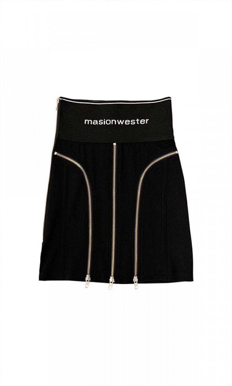 【MASION WESTER】MW207S37戚薇同款黑色高腰拉链半裙短裙双面可穿裙（中国仓）