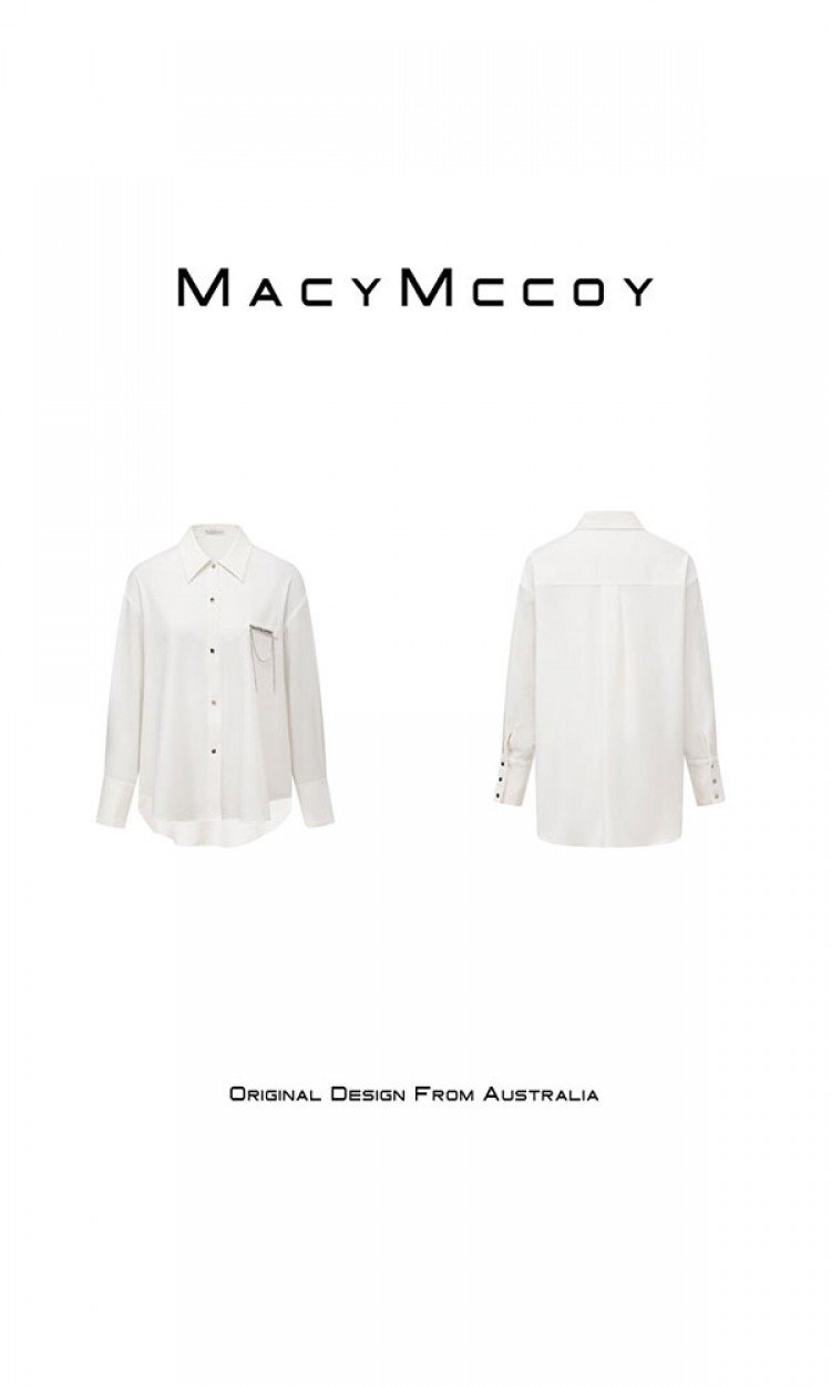 【MACY MCCOY】MMC2021299钻链简约风衬衫女2021年早秋新款小众设计感长袖上衣潮（中国仓）