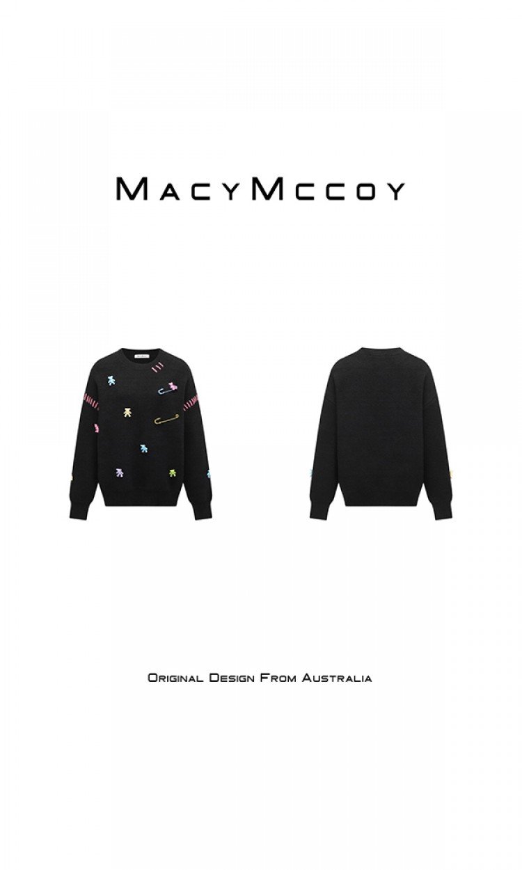 【MACY MCCOY】MMC2021362小熊手工毛衣秋冬季新款设计感小众温柔外穿上衣（中国仓）