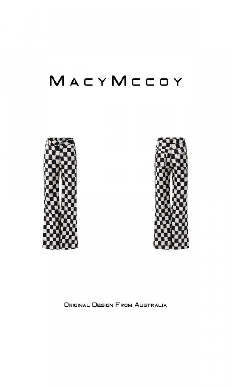 【MACY MCCOY】MMC2021382棋盘格微喇休闲裤秋季新款大长腿时尚洋气休闲裤（中国仓）