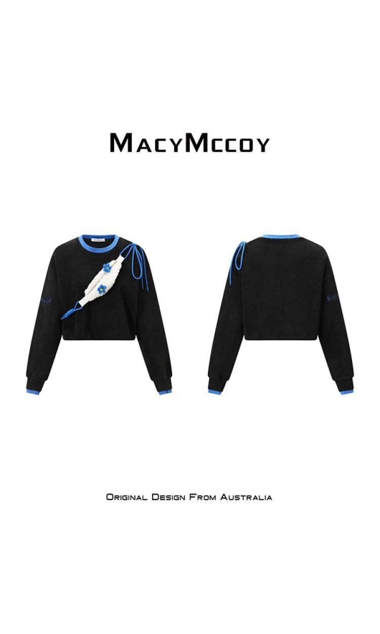 【MACY MCCOY】MMC2021436羊羔毛小包撞色卫衣女冬季新款小众设计感气质短款上衣（中国仓）