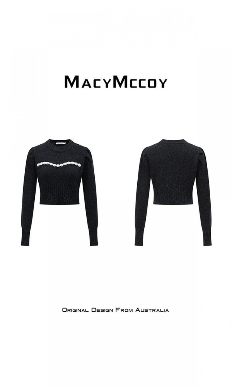 【MACY MCCOY】MMC2021446闪片珍珠短款毛衣女2021冬日保暖气质显瘦时尚针织上衣（中国仓）