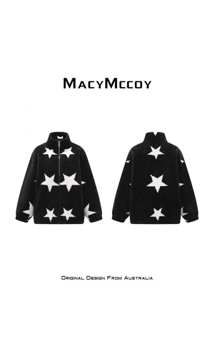 【MACY MCCOY】MMC2021450羊羔毛星星外套女2021冬季新款休闲炸街减龄酷酷风大衣（中国仓）