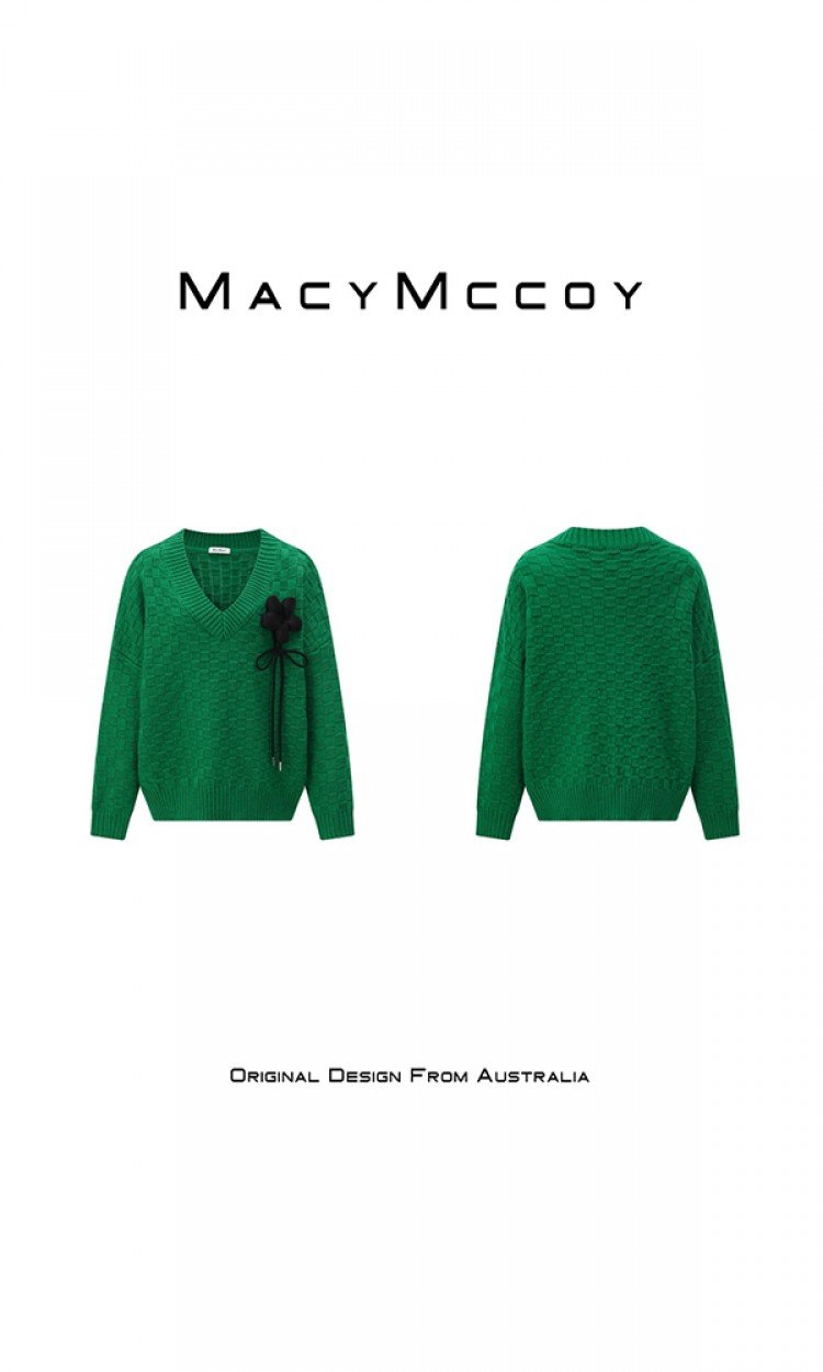 【MACY MCCOY】MMC2022022花朵格纹V领毛衣（中国仓）