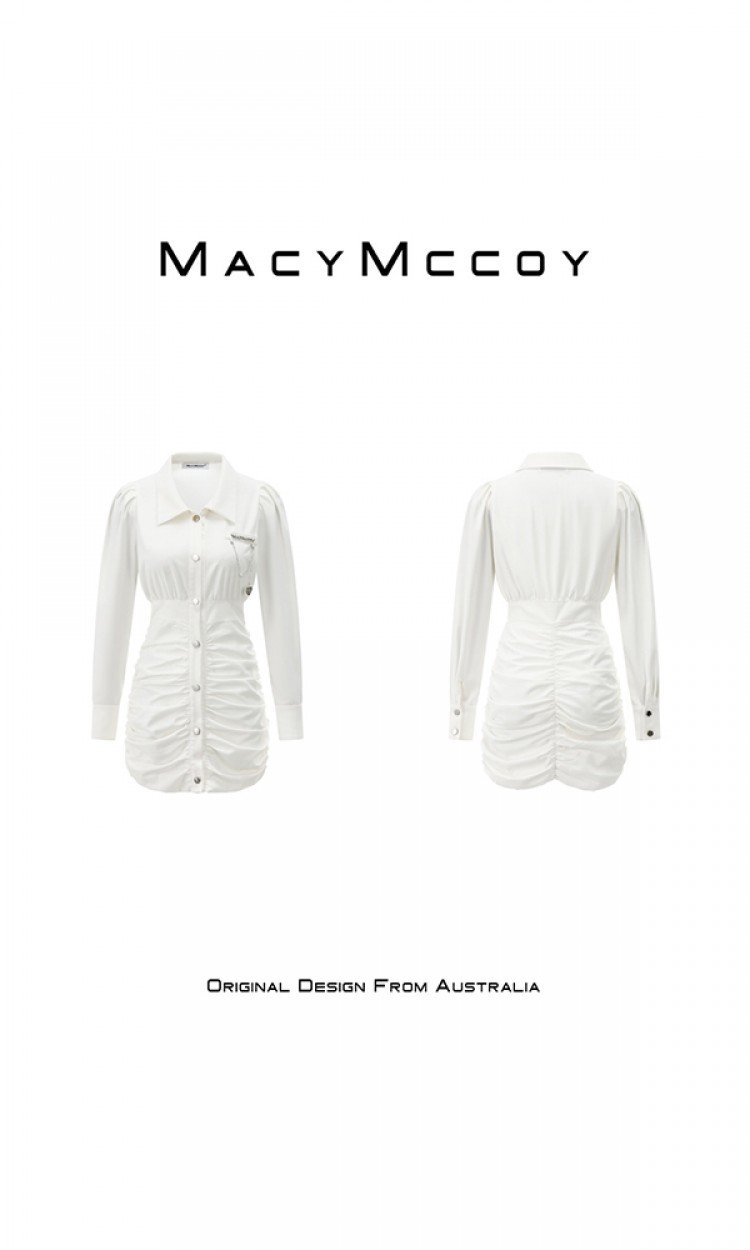 【MACY MCCOY】MMC2022035泡泡袖褶皱衬衫裙（中国仓）