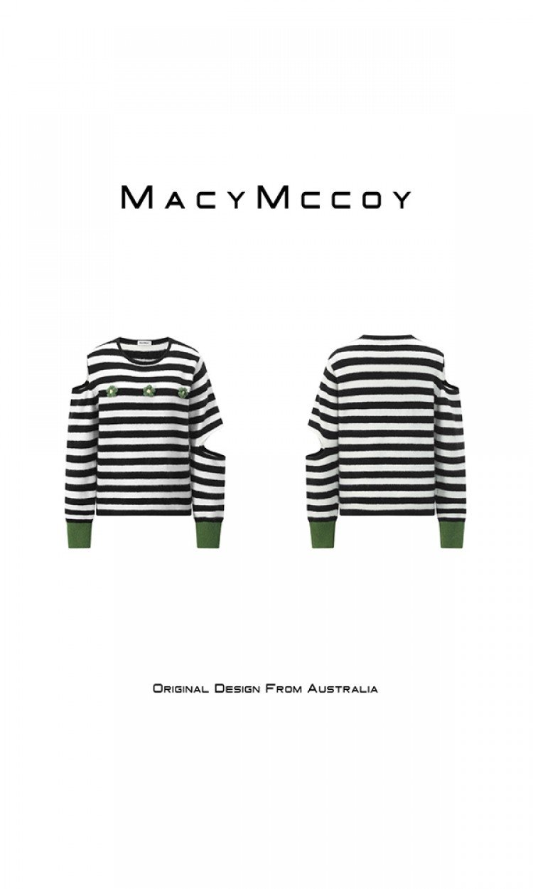 【MACY MCCOY】MMC2022048小花条纹破坏毛衣（中国仓）