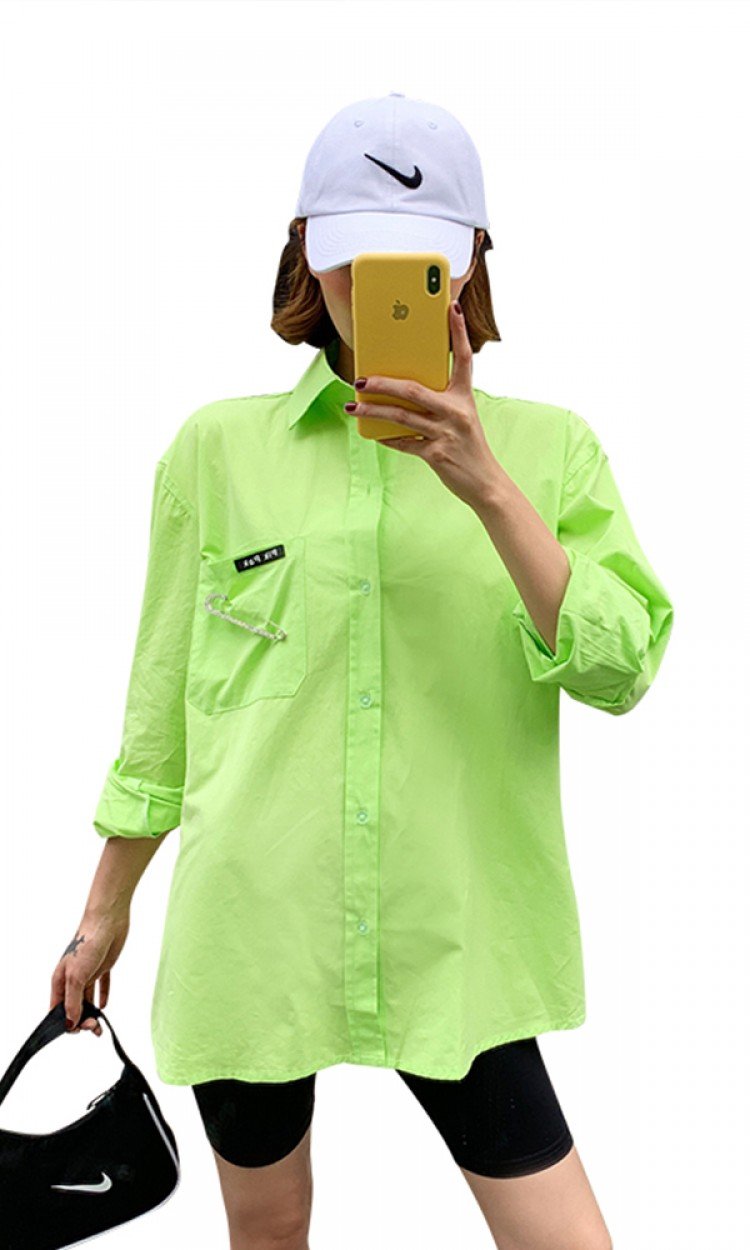 【PIKPAK】PP20SS-T006GN绿色LOGO别针衬衣时尚衬衫上衣（中国仓）