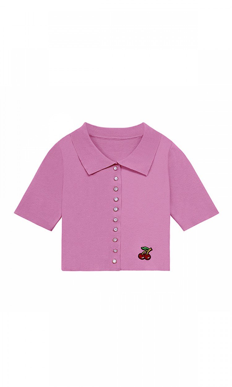 【PIKPAK】PP20SS-T009PK樱桃粉色短针织衫泫雅风刺绣系扣开衫均码（中国仓）