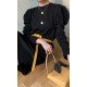 【RUMIA】RM200410复古珍珠吊带泡泡袖卫衣连衣裙黑色（中国仓）