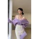 【RUMIA】RM200436设计款紫色美丽奴羊毛露肩上衣女气质百搭甜美（中国仓）