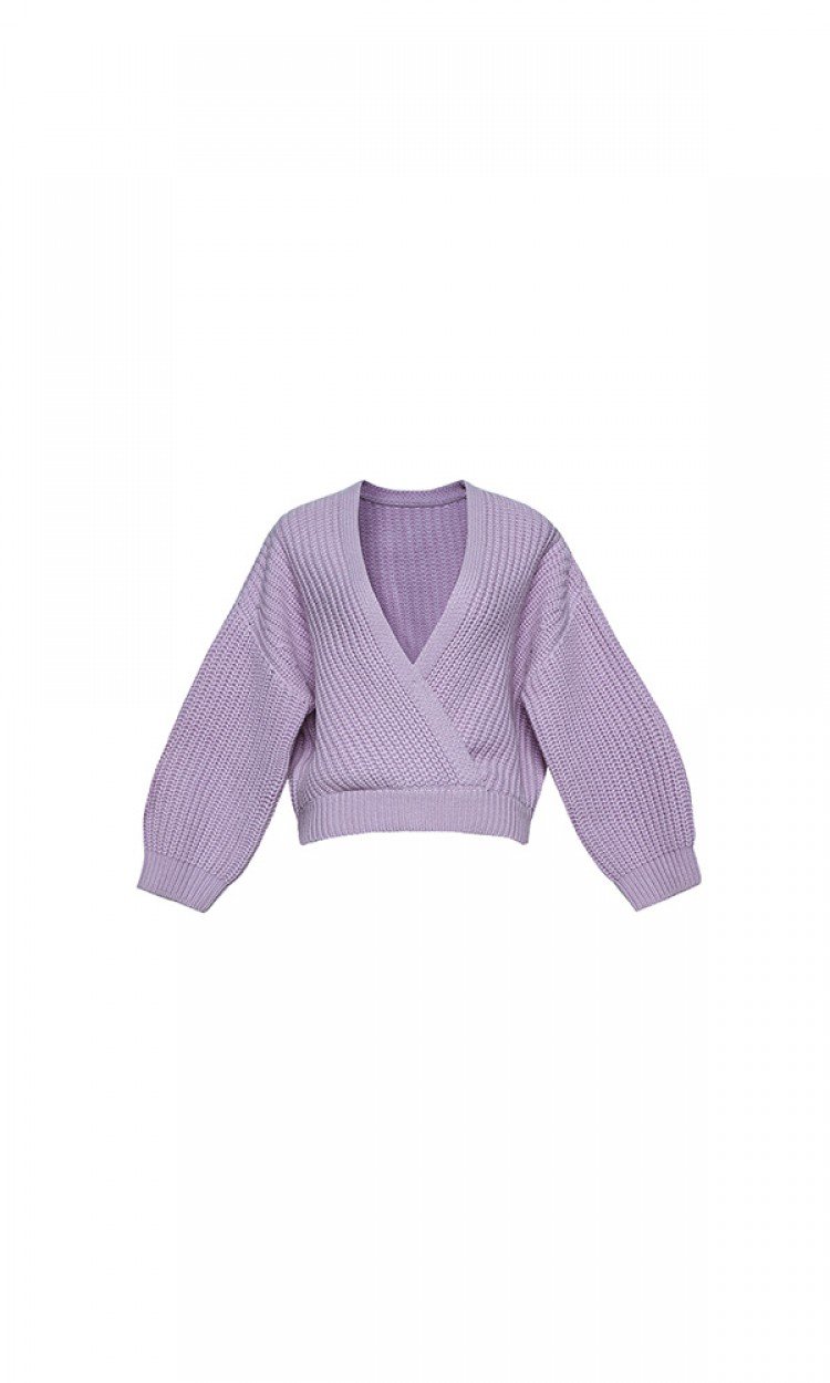 【RUMIA】RM200436设计款紫色美丽奴羊毛露肩上衣女气质百搭甜美（中国仓）