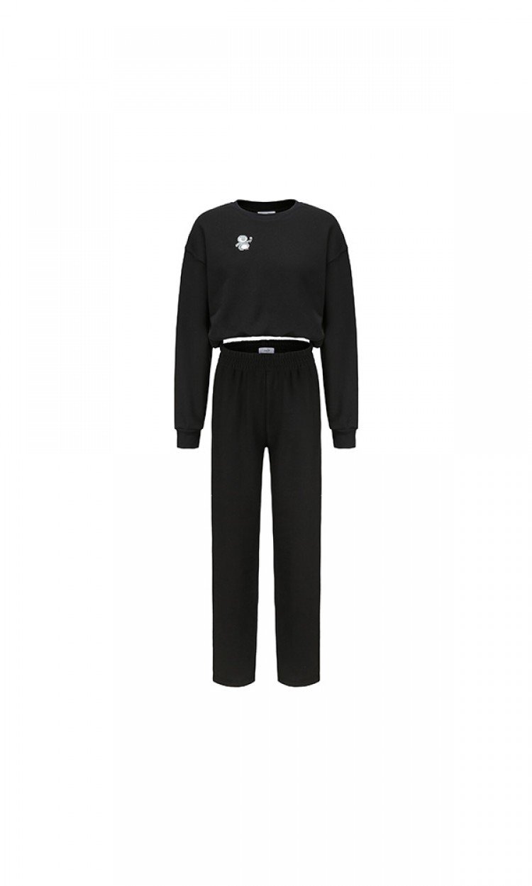 【RUMIA】RM200449气质简约可爱黑色企鹅卫衣套装高腰休闲裤两件套（中国仓）