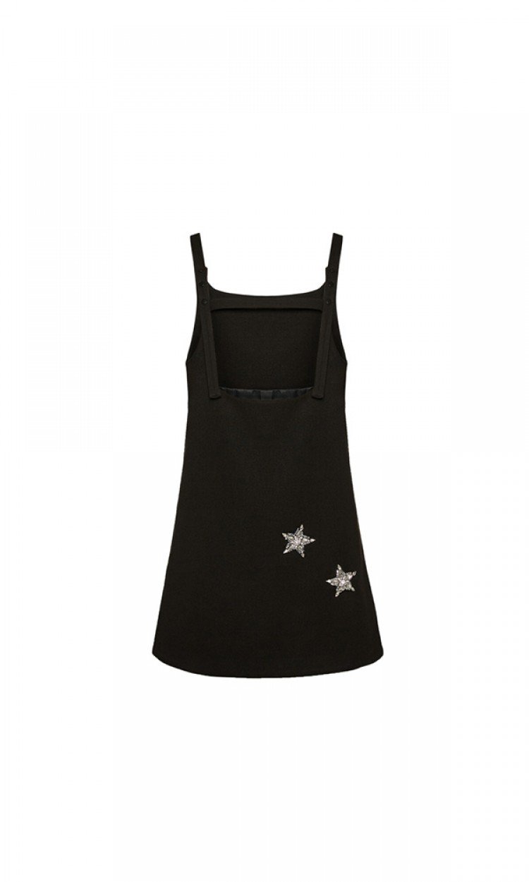 【RUMIA】RM200458女韩版时尚洋气显瘦吊带裙子黑色水钻星星背带裙（中国仓）