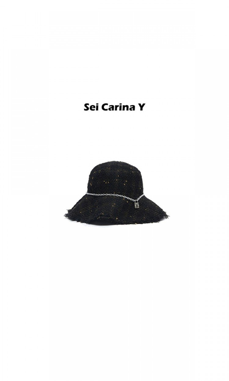 【SEI CARINA Y】18SS-74黑色粗仿格子渔夫帽女款精致锁链粗羊毛呢（中国仓）