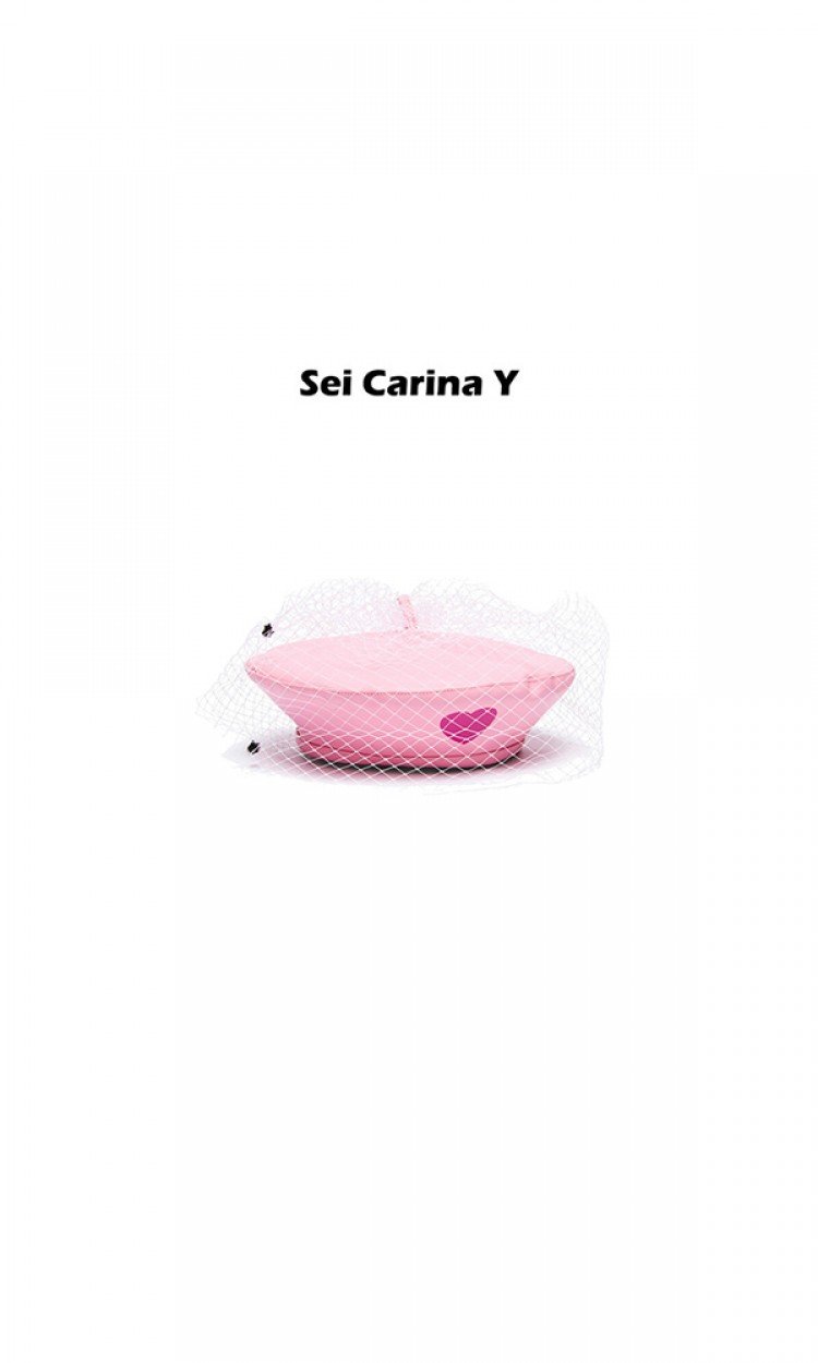【SEI CARINA Y】18SS-87粉色网纱贝雷帽周冬雨明星同款时尚秋冬PU皮（中国仓）