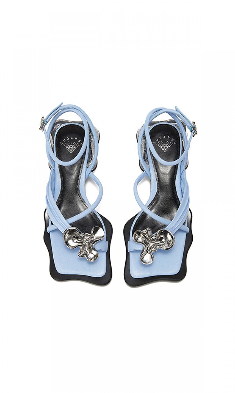 【SUGARSU酥履】SU21SS-1849L方头夹趾花朵中跟凉鞋女设计师仙女风鞋子2021年夏季新款（中国仓）