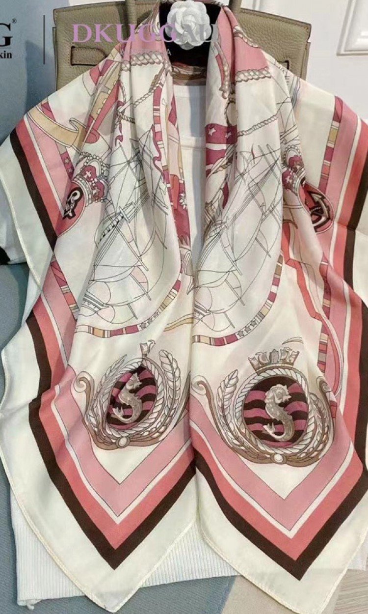 【买一送一】【DK】DW333粉红边帆船丝巾可爱百搭轻薄柔软（中国仓）