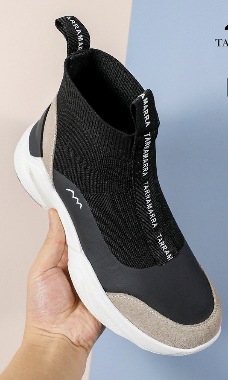 【EVER】TA5043新款时尚潮流休闲高弹力橡胶底袜靴时尚舒适百搭黑色（中国仓）