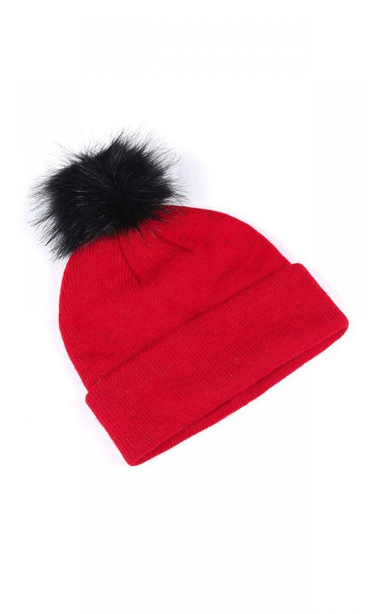 【EVER】TAA019红黑毛球针织圆帽运动线帽红色均码（中国仓）