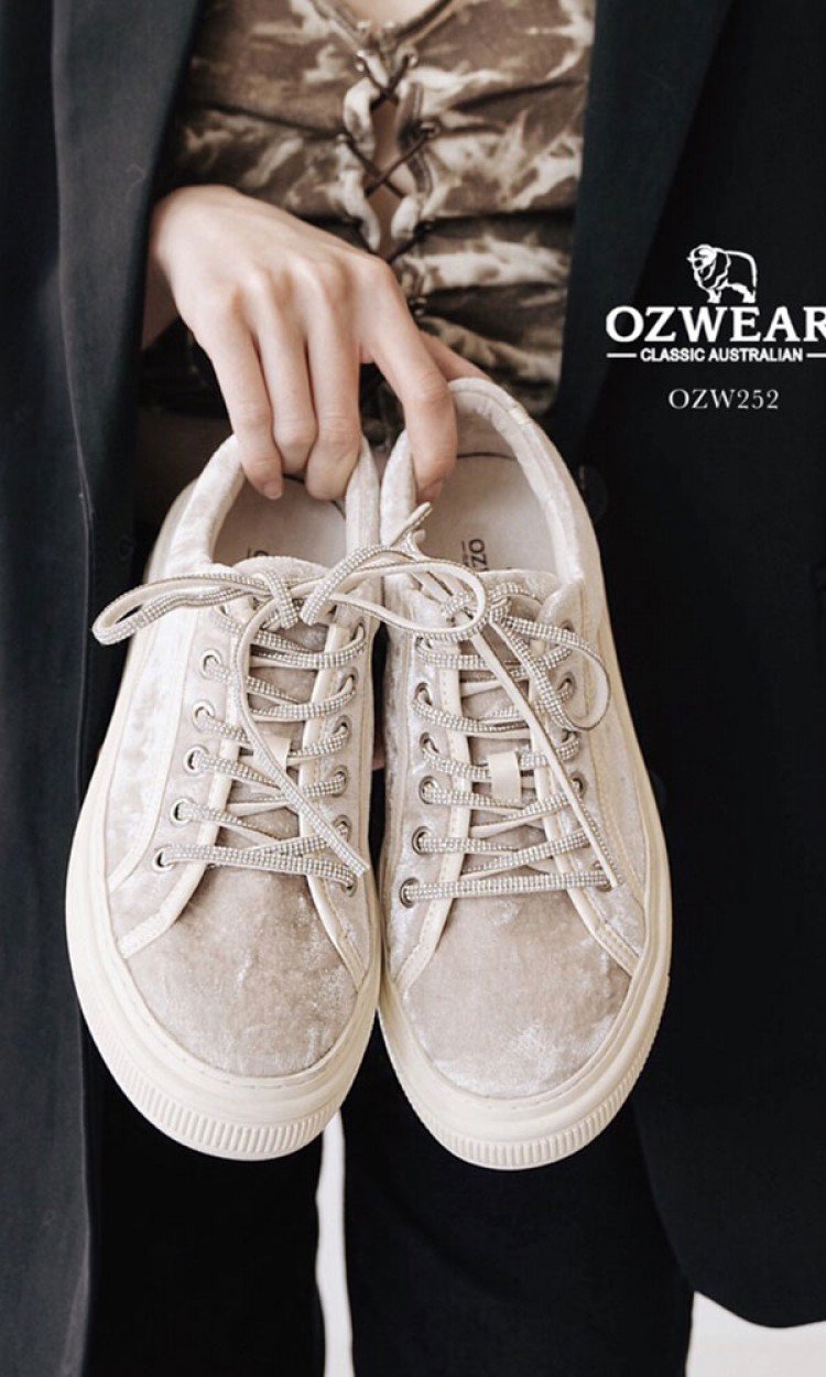 【OZWEAR】OZW252小华丽水钻丝绒菲洛系带平底鞋预售（中国仓）